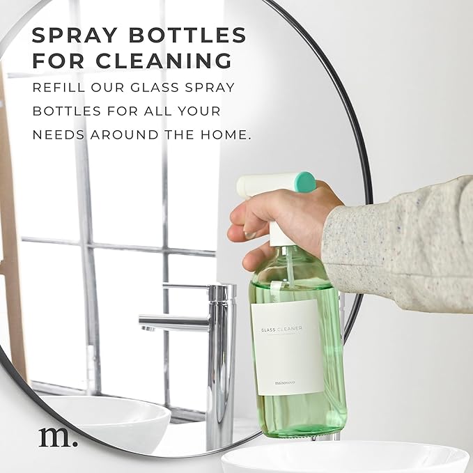 MAISONOVO Green Glass Spray Bottle 16 oz Pack of 2 - Green Spray Bottle for Plants with Fortified Glass & Fine Mist - Ideal for Plant Care, Gardening, Misting, Seedlings & Indoor Plants - 16 Labels