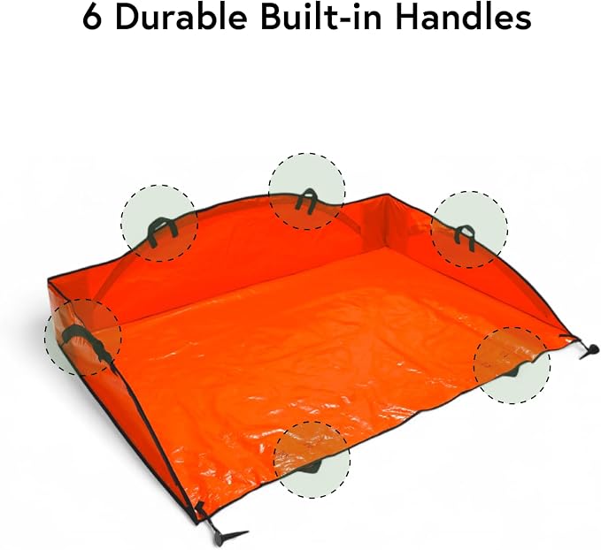 Leaf Tarp for Fast Yard Cleanup –Leaf Collection Tarp with 6 Handles & Ground Stakes – Lawn Leaf Bag for Raking, Garden Debris & Yard Waste Removal, Wind Proof, 5’ x 7’ Large Capacity