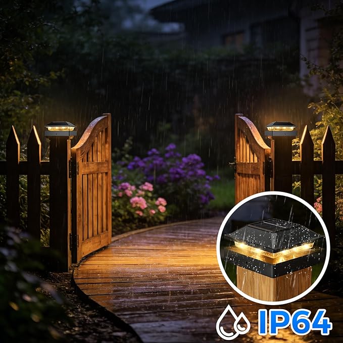 Peasur 4x4 Solar Post Cap Lights, 2 Modes 16 LED Post Solar Lights Waterproof, Black Fence Deck Lights Fit Wooden/Vinyl Post for Porch Patio