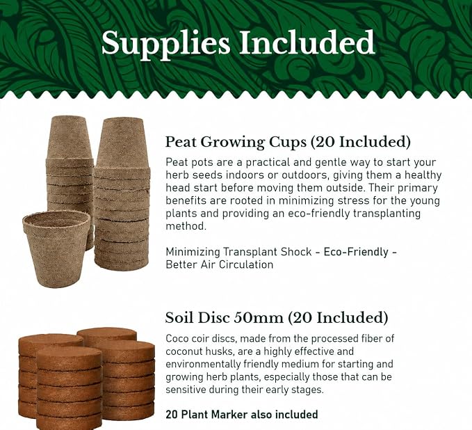 20 HERB Seeds Variety Pack - Complete Grow Kit Culinary Herbs Indoor Outdoors Herb Seeds, Basil, Oregano, Mint, Thyme & More Individually Seed Packets Starter Kit (Complete Starter Kit w/Seeds)
