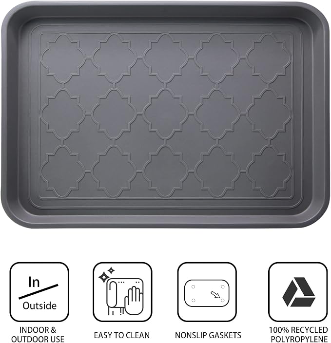 Boot Tray for Entryway Indoor, Heavy Duty Shoe Mat Tray 2 Packs, 16.7"x12.8" Waterproof Shoes Trays with Raised Edge, Outdoor Multi-Purpose Mats for Boots, Garden, Pets