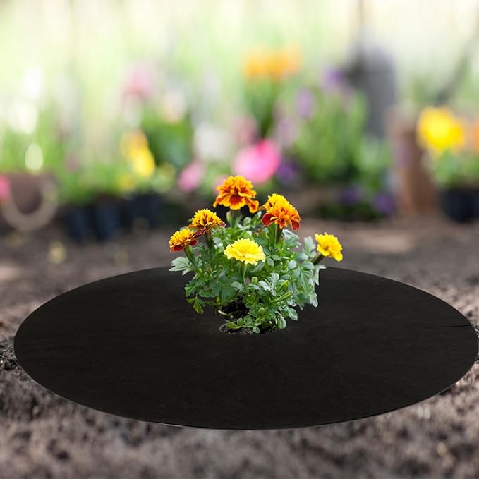 8 Pack Non-Woven Tree Mulch Ring 20.5 Inch, Round Mulch Ring Tree Protector Mat with 20 Garden Stakes, Reusable Heavy Duty Weed Barrier Fabric for Weed Control Root Protection