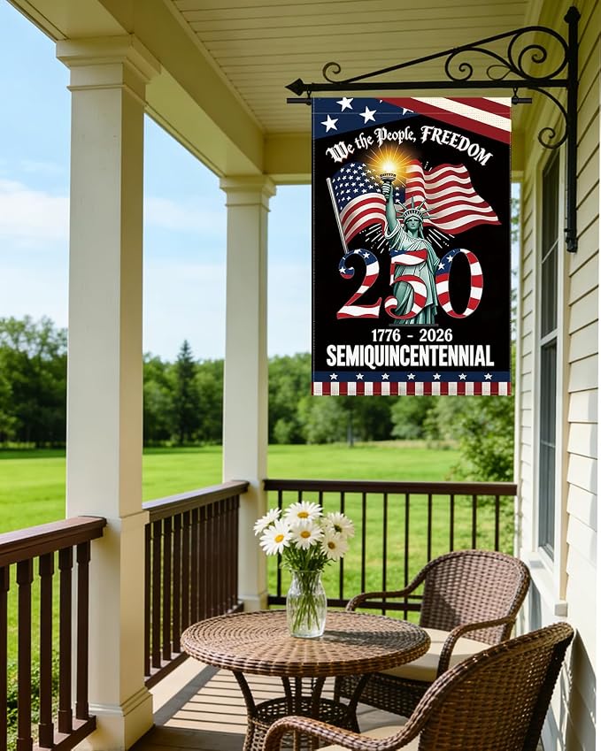 250 Years America Garden Flag, 250th Anniversary USA Patriotic 4th of July Double-Sided Waterproof Banner with Freedom Yard Sign, We The People, 1776-2026 Commemorative, 12 x 18 Inch