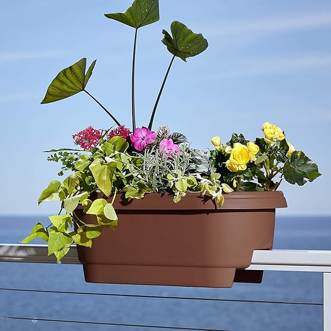 Bloem Deck Rail Planter, Balcony, Deck Balcony Rail Planter 24" Chocolate Brown 2-Pack