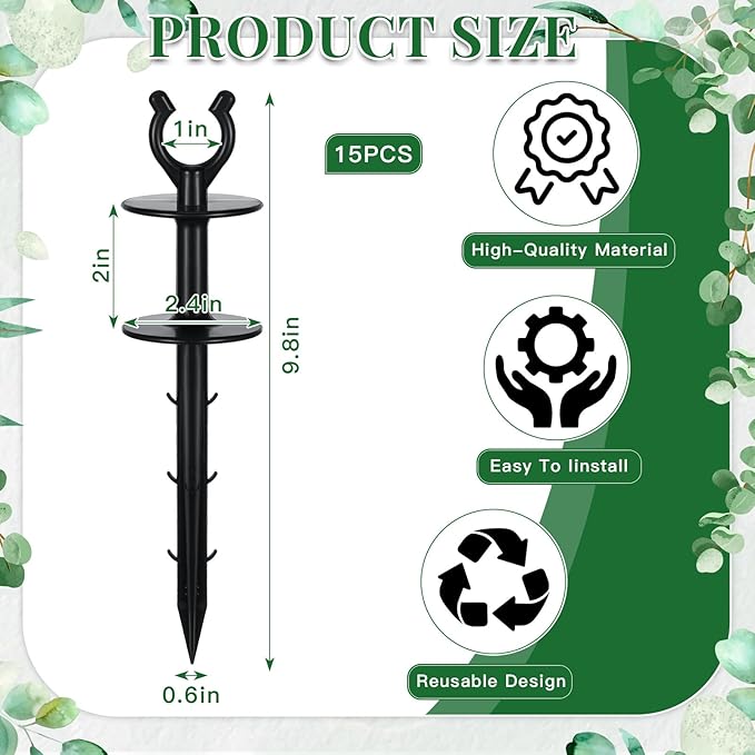 Blulu 15 Pcs 2 in 1 Garden Hose Guide, Universal 10 Inch Hose Guide Stakes with Barbs, Water Sprinkler Support Spike to Keep Off Lawn for Yard Lawn Garden Flower Plant Tool(Black)