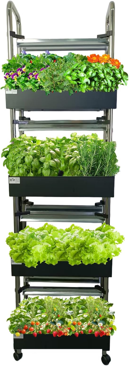 Indoor hydroponics Growing System, Large Vertical Hydroponic Garden with Smart Full-Spectrum Grow Lights, Auto Circulating Water, Mobile Indoor Gardening System for Herbs, Vegetables & Fruits