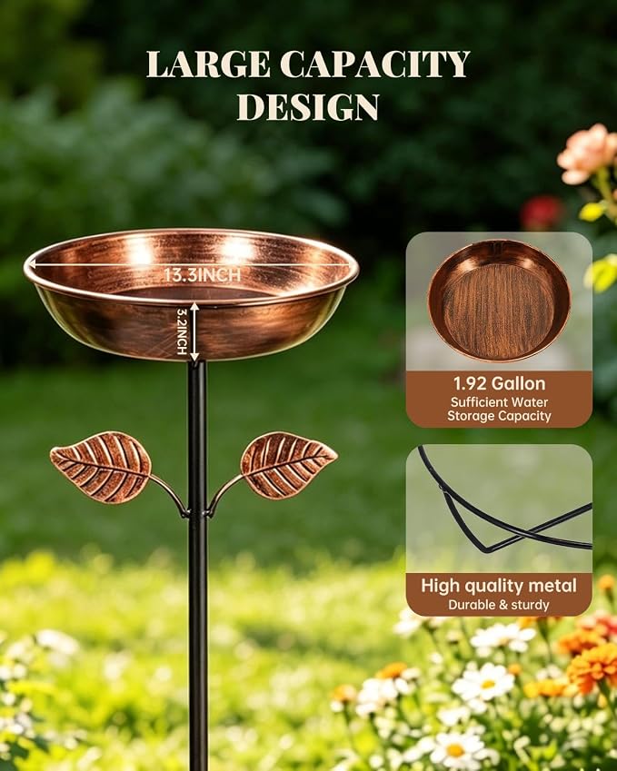 Breeze Touch Metal Bird Bath for Outside, 40.2" Garden Bird Bath, Free Standing Bird Feeder with 5 Prongs Base Stake, Vintage Freestanding Birdbaths & Birdfeeder for Yard Lawn Decor(Bronze)