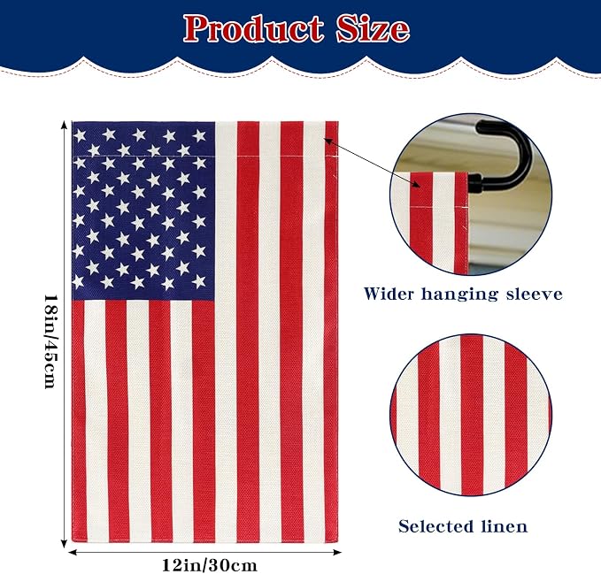 URSKYTOUS Garden Flag Stand with American Garden Flags 12×18 Inch Heavy Duty Flag Pole Holder with Clips and Stopper Small Double Sided American Flags for Outdoor Yard Patio Lawn 4th of July Decor