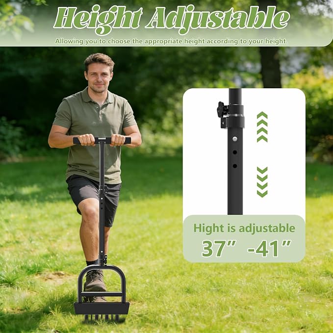 Lawn Aerator Tool with 4 Hollow Tines & 3 Spike Tines, Aerator Lawn Tool with Soil Core Storage Tray, Grass Aerator for Yard Aerator, Manual Lawn Core Aerator & Yard Aerator Garden Tool