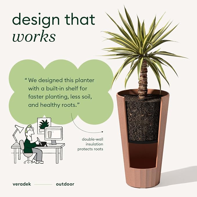 Veradek Column Series 26" Tall Outdoor Planter for Porch & Patio | Durable Plastic-Stone Material w/Shelf | Modern Décor for Plants & Flowers