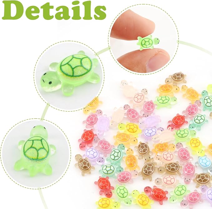 120Pcs Mini Resin Turtles, Glow in the Dark Miniature Tiny Turtles for Crafts, Micro Resin Animals Figurines for DIY Fairy Garden Dollhouse Micro Landscaping Decoration