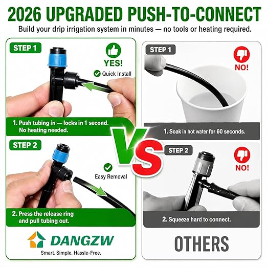 300FT Drip Irrigation System Kit, Quick Push-to-Connect Auto Garden Watering Irrigation System with 70FT 1/2'' & 230FT 1/4'' Tubing, Adjustable Dripper Sprayers for Raised Bed, Lawn, Greenhouse