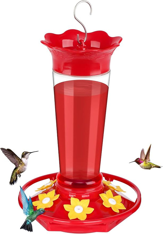 FEED GARDEN 10oz Plastic Hummingbird Feeders for Outdoors - 1 Pack, Ant & Bee Proof, 6 Feeding Ports, Easy Clean Red Nectar Feeders for Outside Hanging, Gifts for Mom