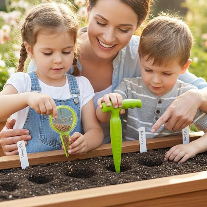 14 Pcs Mini Seed Dispenser Set,Garden Hand Planter Seeder Tool,Seedlings Dibber and Widger Hole Puncher and Labels Set for Farm Lawn Garden Yard