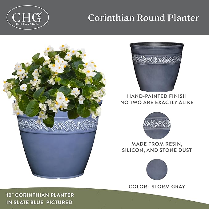 Classic Home and Garden by Growscape Corinthian Planter Pot(10" Storm Gray)