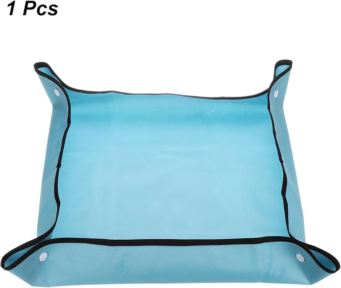 HARFINGTON Repotting Mat 19.7" x 19.7" Oxford Cloth Waterproof Plant Repotting Mat Foldable Portable Gardening Potting Tray with Plastic Buckle for Indoor Plant Change Soil, Blue