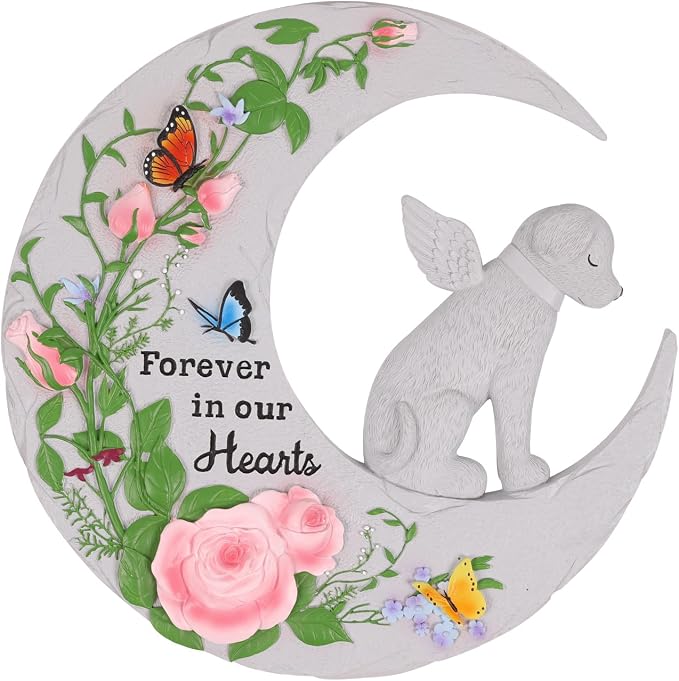 Pet Memorial Stone for Dogs Cats, 10 Inch Memorial Gifts for Loss of Dog, Heart Shaped Cat Memorial Stones, Pet Memorial Gifts, Pet Loss Sympathy Gift (Moon Dog)