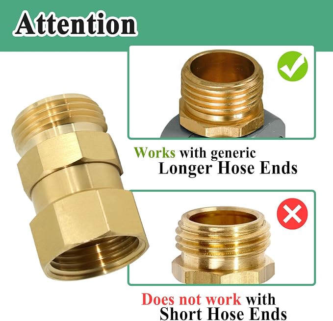 Hose Swivel Fitting, Garden Hose Connector 3/4 GHT, Good Sealing Performance with No Leaks, Brass