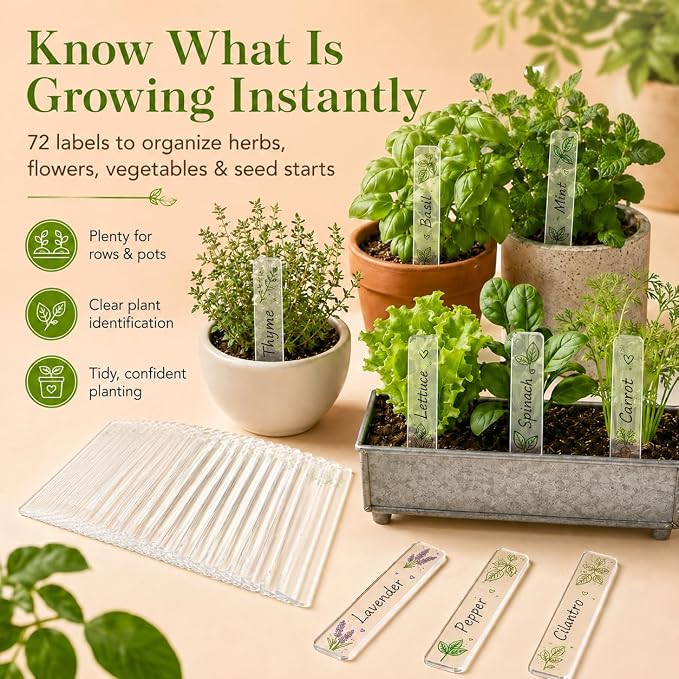 Garneck 72Pcs Acrylic Plant Labels Waterproof Garden Markers DIY Plant Tags Flower Id Stakes for Gardening Identifying Labels