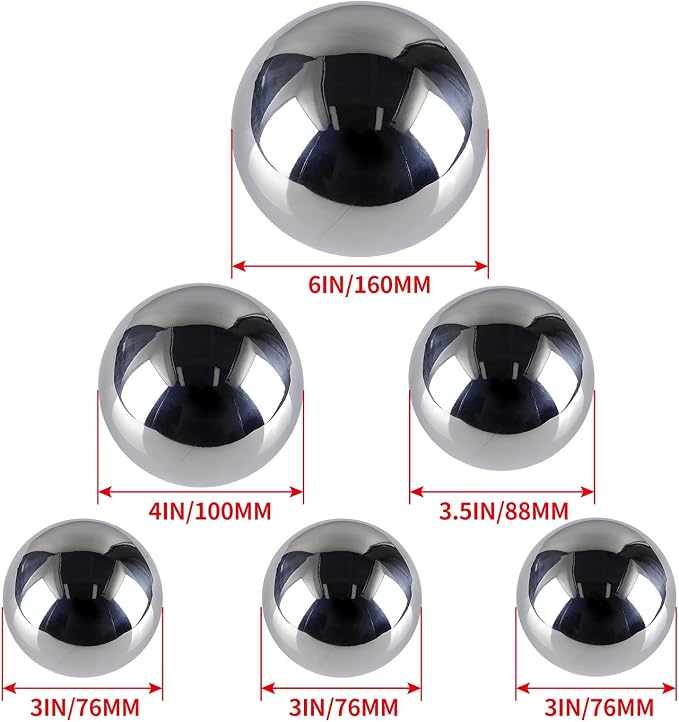 MOLIGOU 6 Pcs Stainless Steel Gazing Balls, 6in/4in/3.5in/3in Diameter Reflective Spheres, Gazing Globe Mirror Balls for Garden, Pond, Yard (Silver)