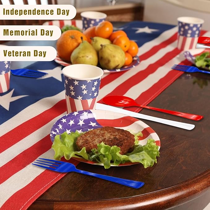 60 Pcs Red White and Blue Plastic Forks, 4th of july Plastic Forks, Heavy Duty Disposable Plastic Cutlery Set for Memorial Day, Election Day, 4th of July Independence Day, Veterans Day Decorations