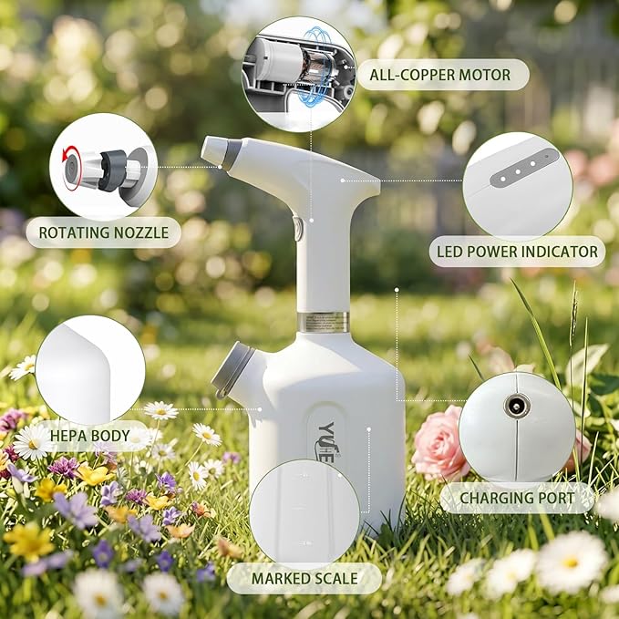 Cordless Electric Sprayer - 1L Rechargeable Spray Bottle with Dual Modes, Lightweight for Cleaning, Watering, and Disinfecting, Ergonomic Design, Adjustable Nozzle, 1500mAh Battery