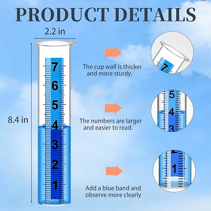 Rain Gauge Replacement Tube, Accurate Rain Gauges Outdoors Best Rated, 7" Capacity Rain Gauge Tube Replacement for Yard & Garden, Water Gauge for Rain (Large Scale Tube)
