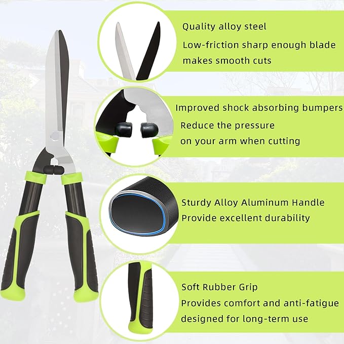 YRTSH Hedge Clippers, Hedge Shears for Trimming Borders, Hedge Trimmer with Sharp Blade, Garden Shears Gardening Tools with Soft Rubber Grip, Bush Cutters Effortless Pruning