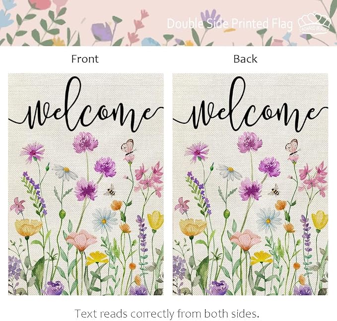 CROWNED BEAUTY Spring House Flag Floral 28x40 Inch Double Sided for Outside Welcome Burlap Large Big Yard Holiday Decoration CF741-40