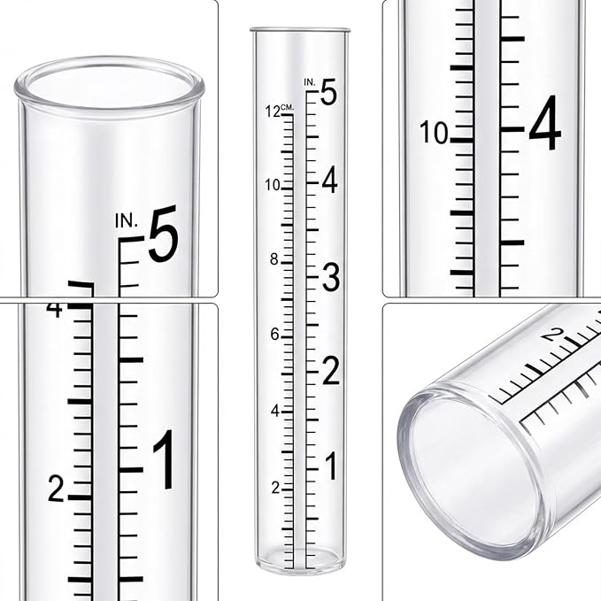 5" Capacity Rain Gauge Replacement Tubes, 4 Pcs Plastic Rain Gauges Tube for Garden Yard Home Outdoor, Clear Rain Gages