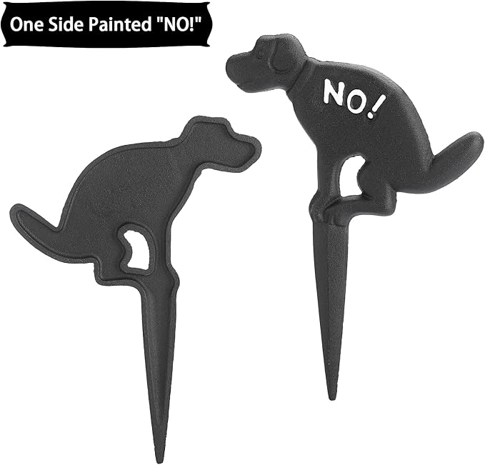JUXYES Pack of 2 Cast Iron No Pooping Yard Sign Stake, No Dog Allowed Poop Spike Garden Hose Guides Decorative Stake for Garden Lawn Yard