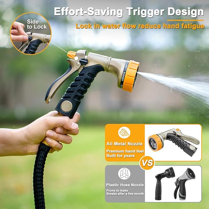 FANHAO Heavy Duty Garden Hose Nozzle, 100% Metal Rear Trigger Hose Sprayer for Garden Hose High Pressure, 7 Spray Patterns Water Hose Nozzle for Plants Watering, Cars Washing & Pets Bathing
