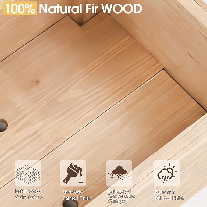Outvita Raised Garden Bed with Trellis, Wood Planter Box with Hanging Roof, Side Trellis and Drainage Holes, Above Ground Elevated Garden Bed for Outdoor Climbing Plants Vegetables (Natural Wood)