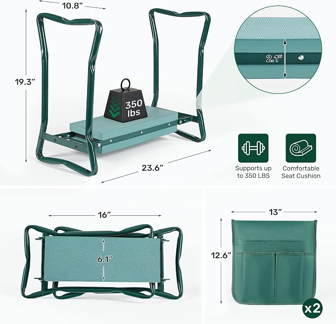 Garden Kneeler and Seat, 2-in-1 Gardening Kneeling Bench, Foldable Heavy Duty Garden Stool with Cushioned Pad, Gardening Gifts for Seniors Women -1PCS