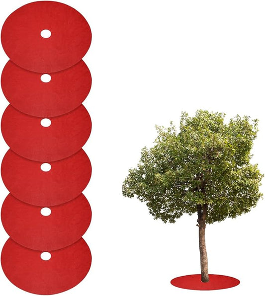 HARFINGTON 6pcs Tree Mulch Ring 40.2 Inch Non-Woven Round Tree Protector Weed Barrier Mat Plant Cover Rings for Weed Grass Control Root Protection, Red