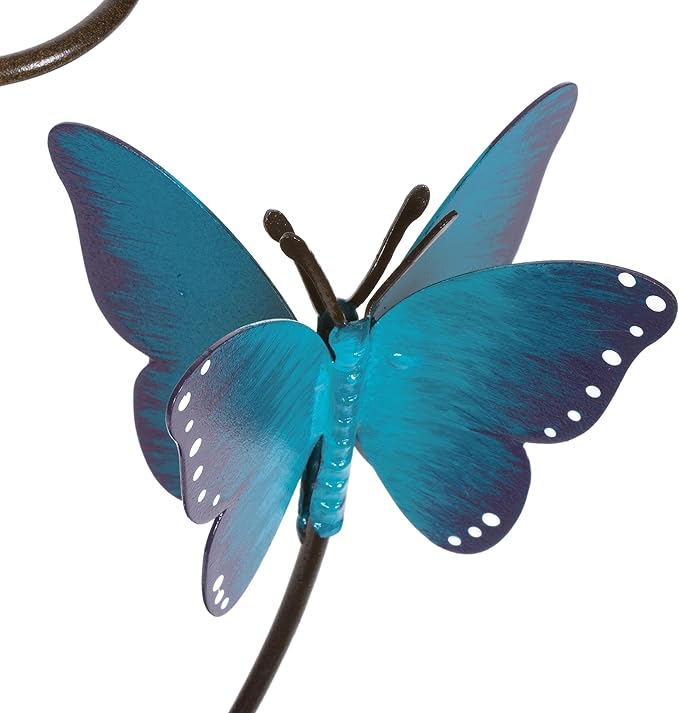 La Crosse 704-4645B 5 inch Capacity Glass Blue Butterfly Rain Gauge with Ground Rod