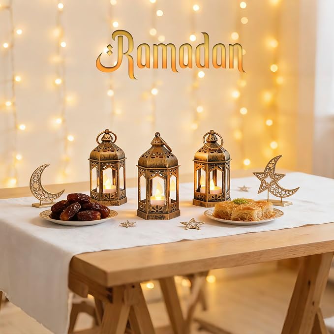 Mini Moroccan Lanterns with LED Tealight Set of 12, Vintage Brown Decorative Hanging Lanterns for Ramadan, Christmas, Halloween, Wedding, Fairy Party Decorations, Table Centerpiece