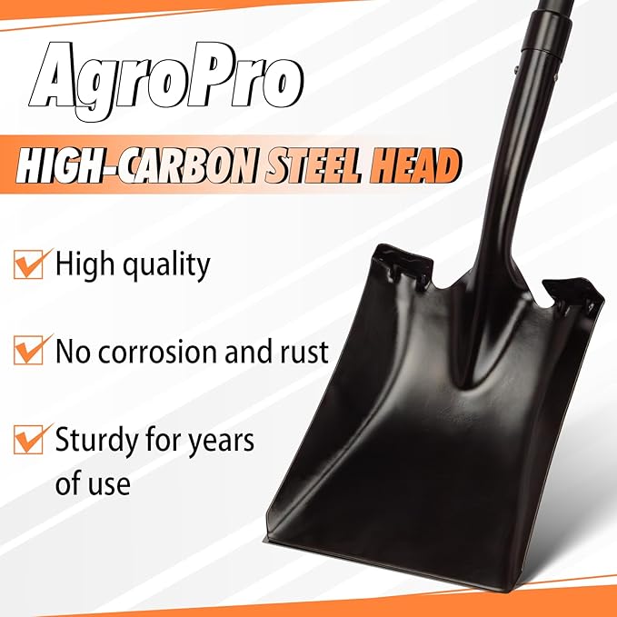 Shovel for Digging, Metal Shovel with Long Fiberglass Handle, Heavy Duty Shovel Garden Tool, 58 Inches