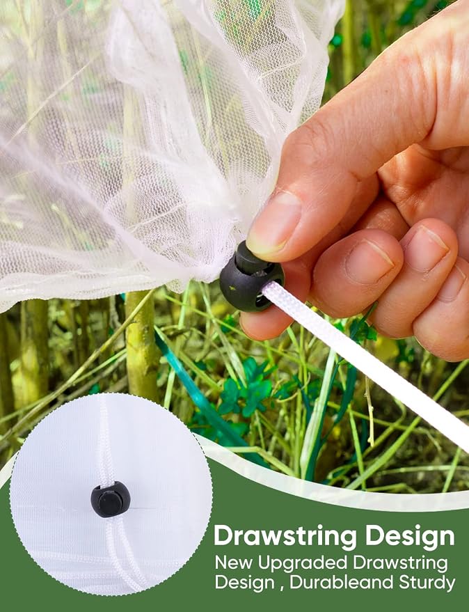 Bird Netting for Garden Protection - 4 Pack Garden Netting Pest Barrier with Drawstring,Mosquito Net Tomato Protective Cover Garden Plant Netting for Blueberry Bushes (5.3Ft x 5.3Ft/4 Pack)