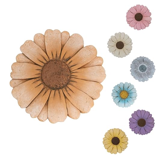 Heavy Duty Concrete Stepping Stone 10 Inch Daisy Design, Non Slip Garden Pathway Stone for Outdoor Walkway Yard Patio Lawn (Orange)