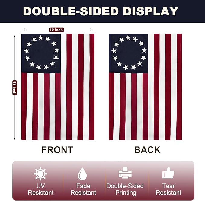 Betsy Ross Garden Flag 12x18 Inch Double Sided, 13 Star Colonial American Garden Flags for Outside, USA 250th Anniversary Patriotic Yard July 4th Decoration