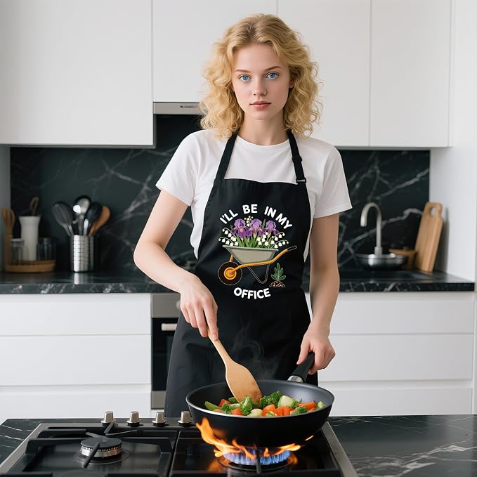 Funny Garden Aprons for Women with Pockets, Adjustable Water-Resistant Gifts for Gardener Mom Wife Plant Lover