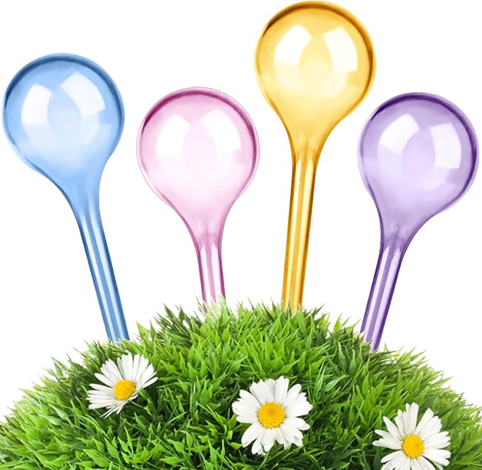 4 Pack Plant Watering Globes Colored Self Watering Globes Automatic Watering Bulbs Plastic Plant Water Globes Drip Irrigation Device for Indoor Outdoor Plants (26.5×8 cm)