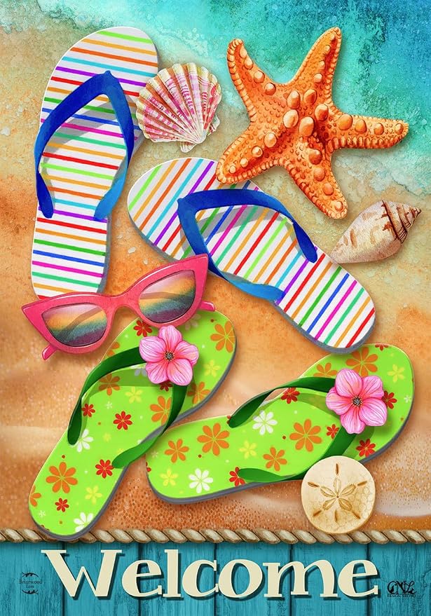 Surfside Flip Flops Summer Garden Flag Welcome Beach 12.5" x 18" Briarwood Lane