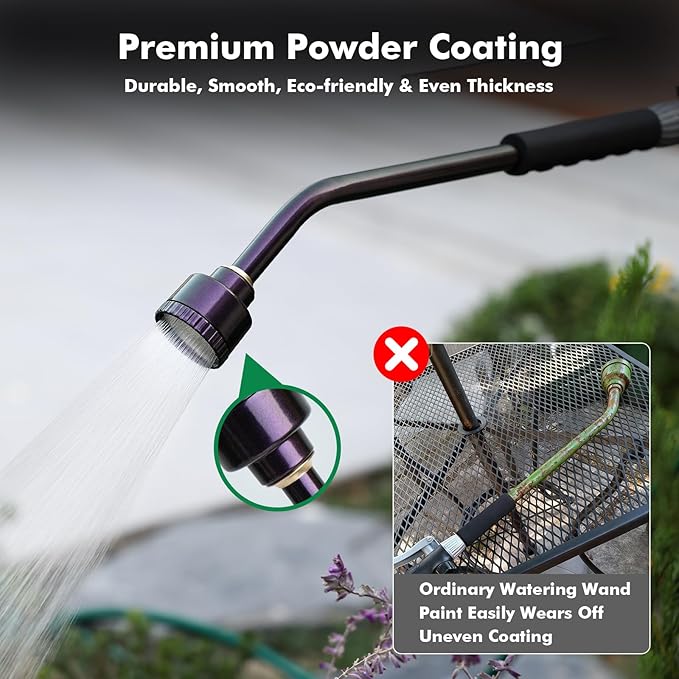 RESTMO Heavy Duty Full Metal Long Watering Wand, 24 Inches Gentle Soft Full Shower Sprayer Wand with Flow Control, Hose Wand for Hanging Baskets, Shrubs, Plants, Flowers, Garden and Lawn, Purple