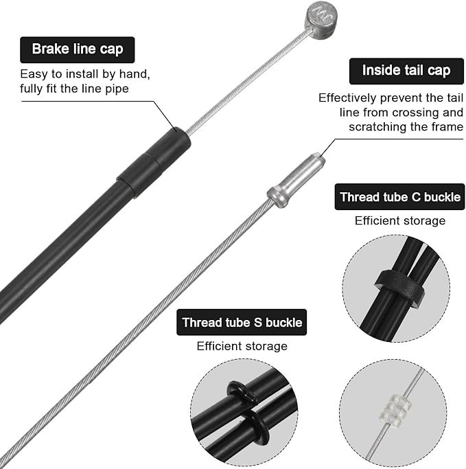 Bike Brake Cable Housing Kit Includes 1 Set Bicycle Brake Line, 2 Pieces V Bike Brake Noodle Cable Guide Pipe and 2 Pieces Plastic Hoses for Road Mountain Bicycle Cycling