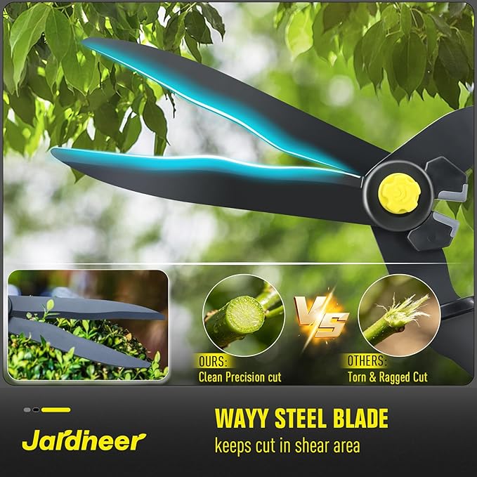 Jardineer 16.5'' Hedge Shears, Lightweight Hedge Clippers Handheld with Shock-Absorbing Bumpers and Sharp Steel Wavy Blade, Landscaping Shears for Trimming Hedges, Shrubs and Shaping Bushes