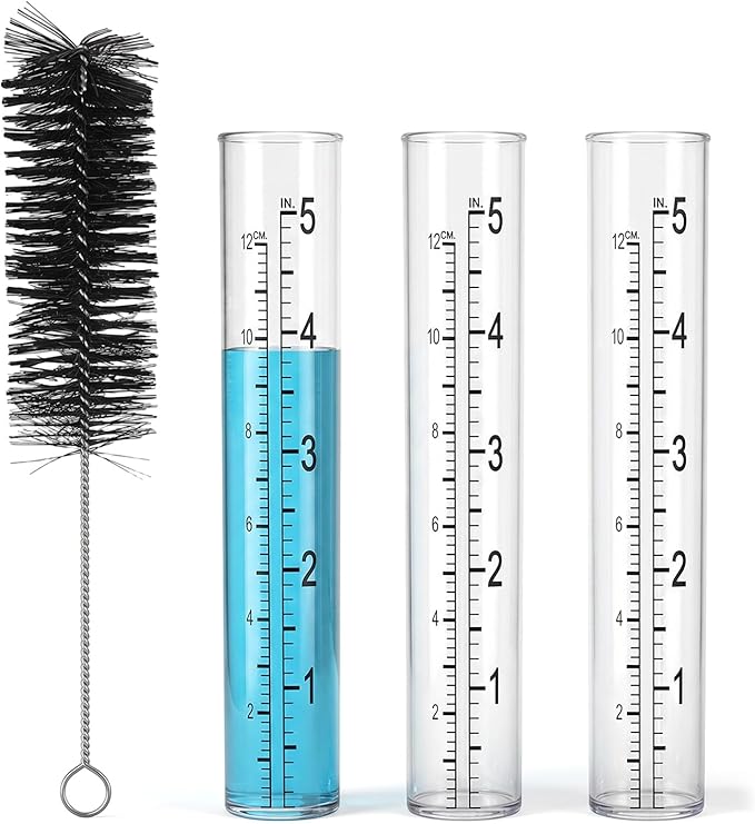 3 Pcs Rain Gauge Replacement Tube, 5 Inch Plastic Rain Gauges with Tube Brush for Yard Garden Outdoor Lawn Home