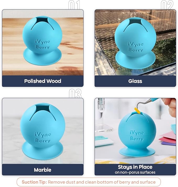 iVyne Berry and Silicone Weeding Tools - Suction Vinyl Weeder, Craft Tweezer, Scrap Collector Holder, Storage for Cricut, Silhouette Accessories - Blue