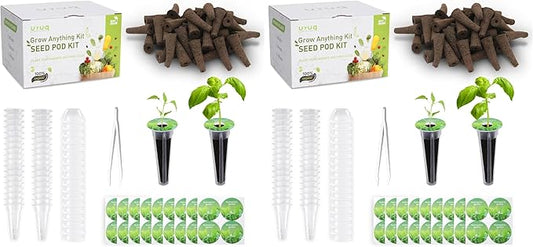 URUQ 140Pcs Hydroponic Pods Supplies: Compatible with AeroGarden Grow Anything Herb Kits - Includes Grow Sponges Grow Baskets Grow Domes Labels - Hydroponics Supplies for Most Brand (Pack of 2)